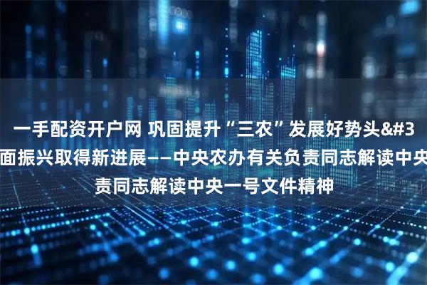 一手配资开户网 巩固提升“三农”发展好势头 推动乡村全面振兴取得新进展——中央农办有关负责同志解读中央一号文件精神